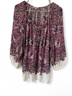 Boho Floral Peasant Top in Pink and Cream